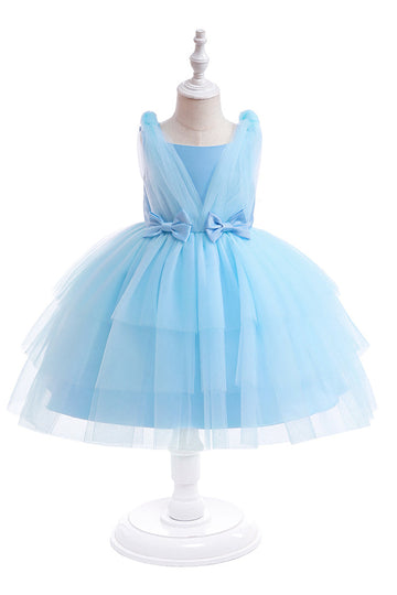 Vestido de festa azul Tulle Girl com laços